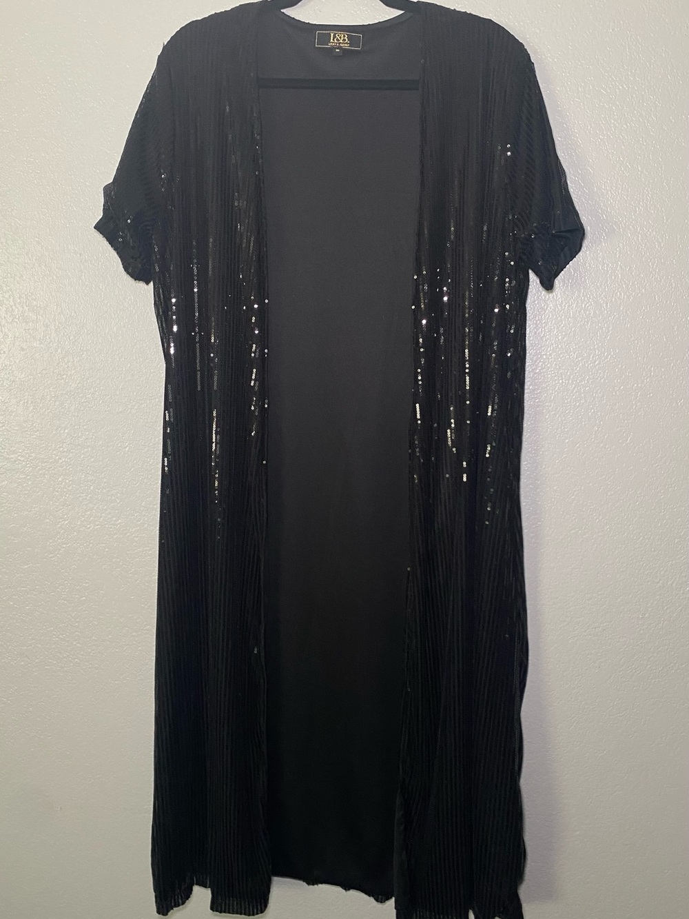 Lucky & Blessed L&B Black Sequin Open Front Duster Kimono Robe Medium